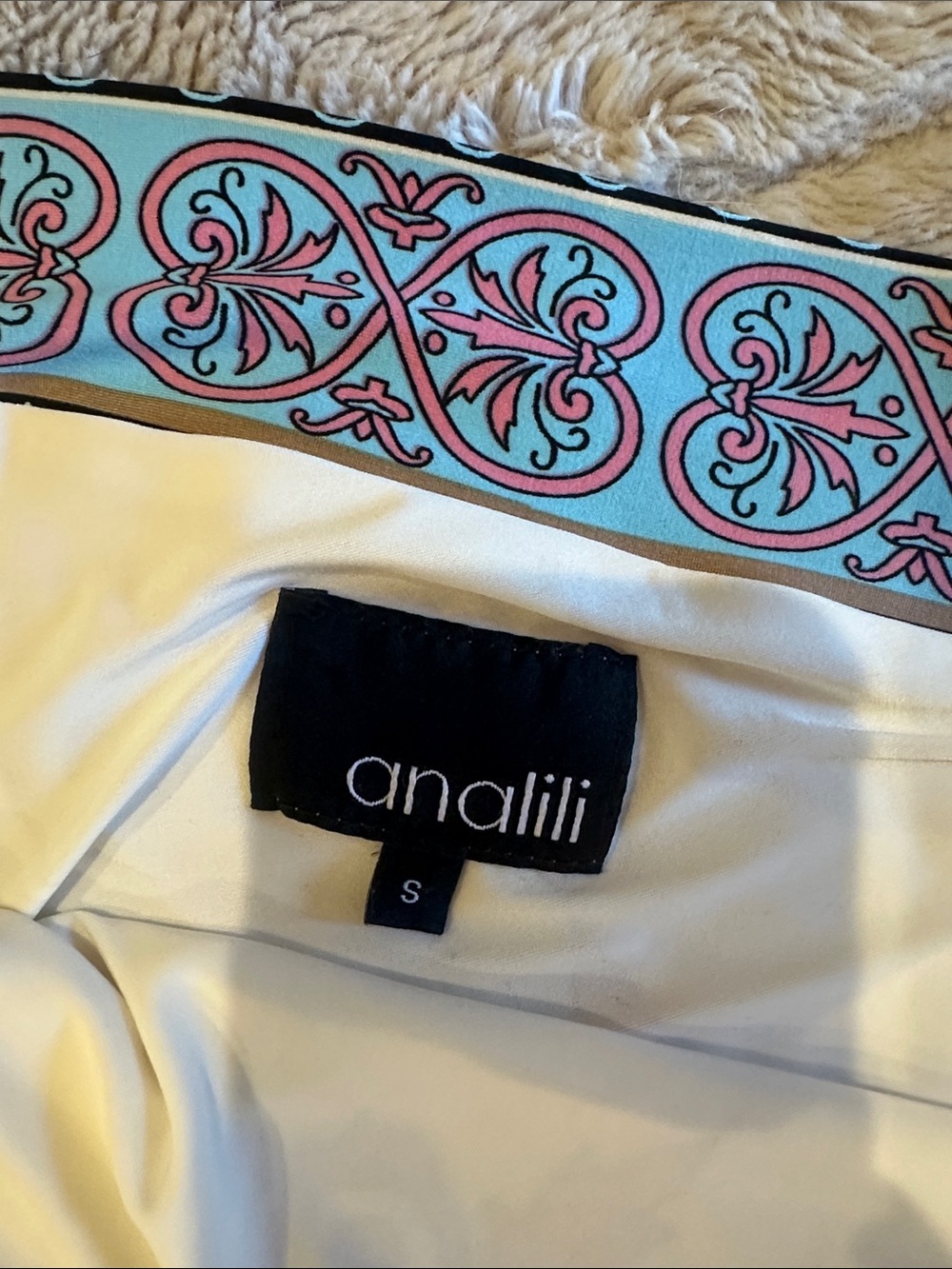 Analili Cream Dress with Pink and Teal Print - Picture 2 of 3